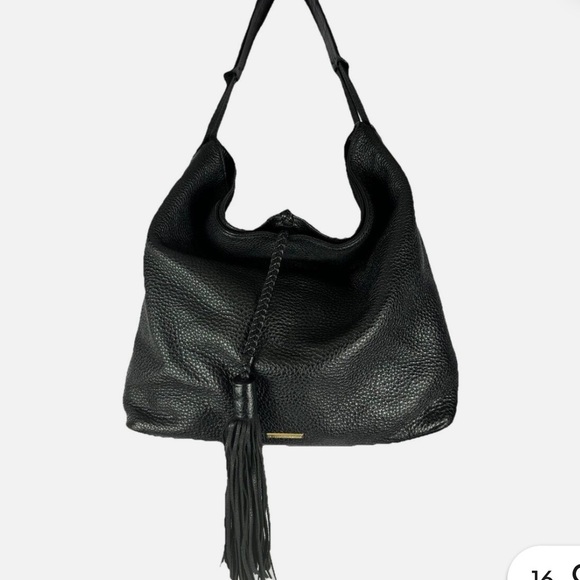 Rebecca Minkoff Handbags - Rebecca Minkoff Isobel Black Pebbled Leather Hobo Handbag with Tassels
